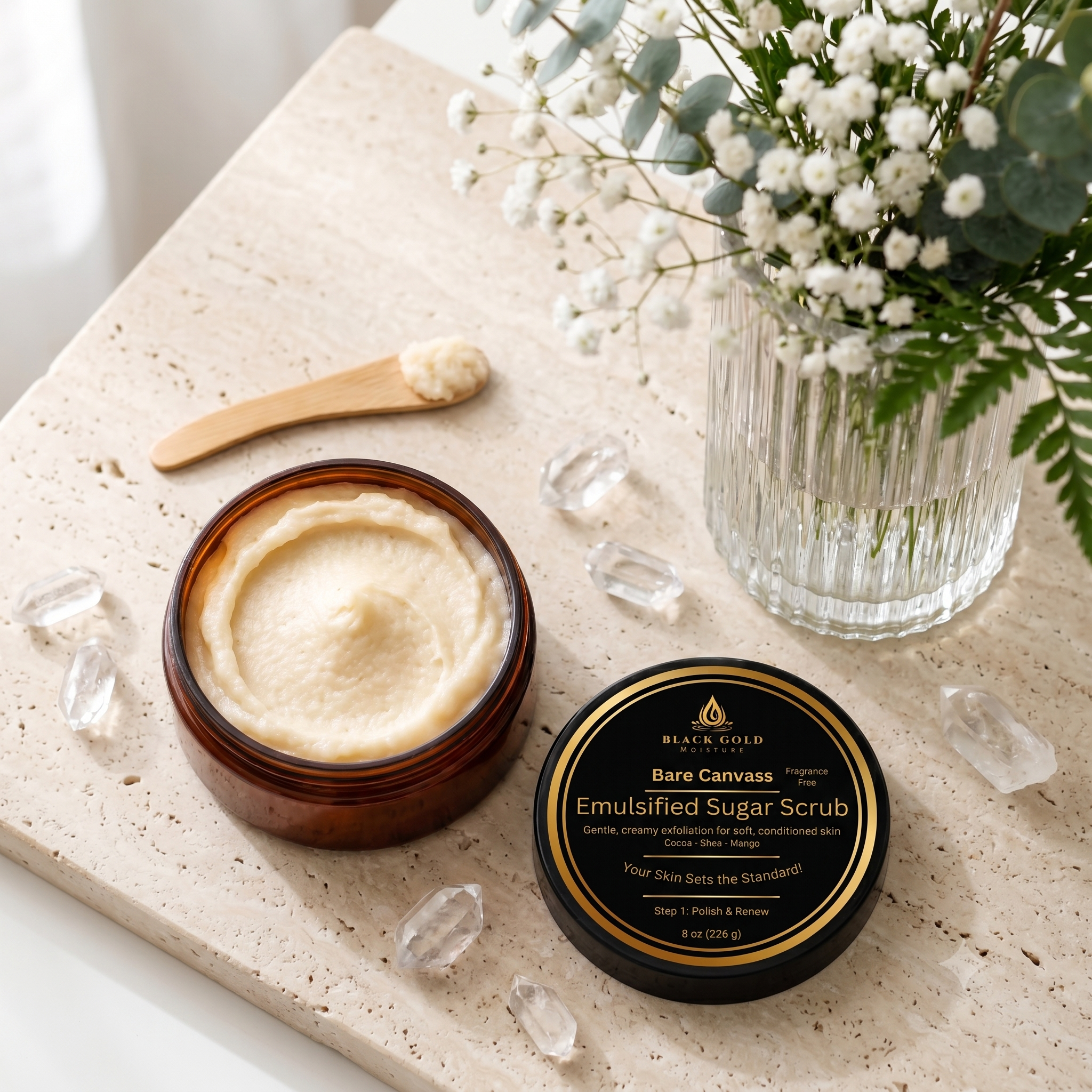 BARE CANVASS EMULSIFIED SUGAR SCRUB - 8 oz (FRAGRANCE-FREE)